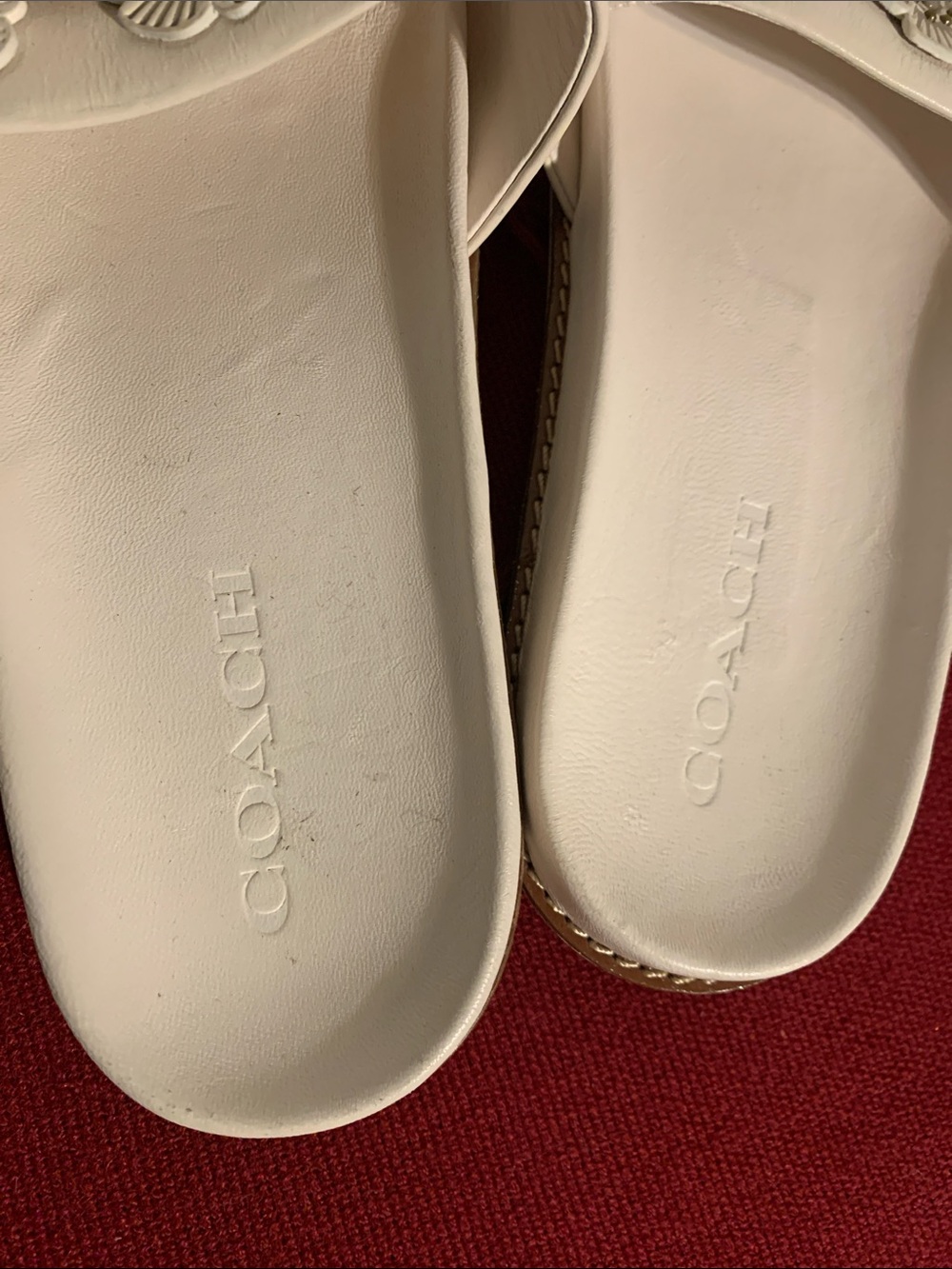 Coach White Floral Appliqué Slide Sandals with Gold Studs - Picture 2 of 4